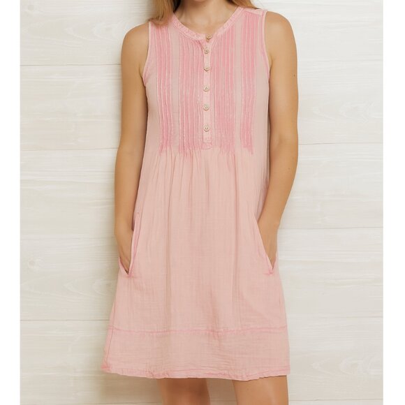 Faherty Women's Pink Sleeveless Isha Organic Cotton Button Front Dress size XS - Picture 1 of 6